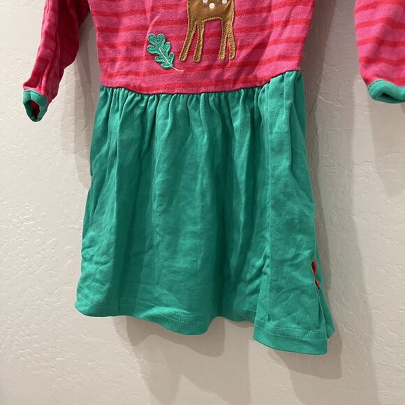 Toby Tiger Pink & Green Reindeer Appliqué Long Sleeve Dress - Picture 4 of 7